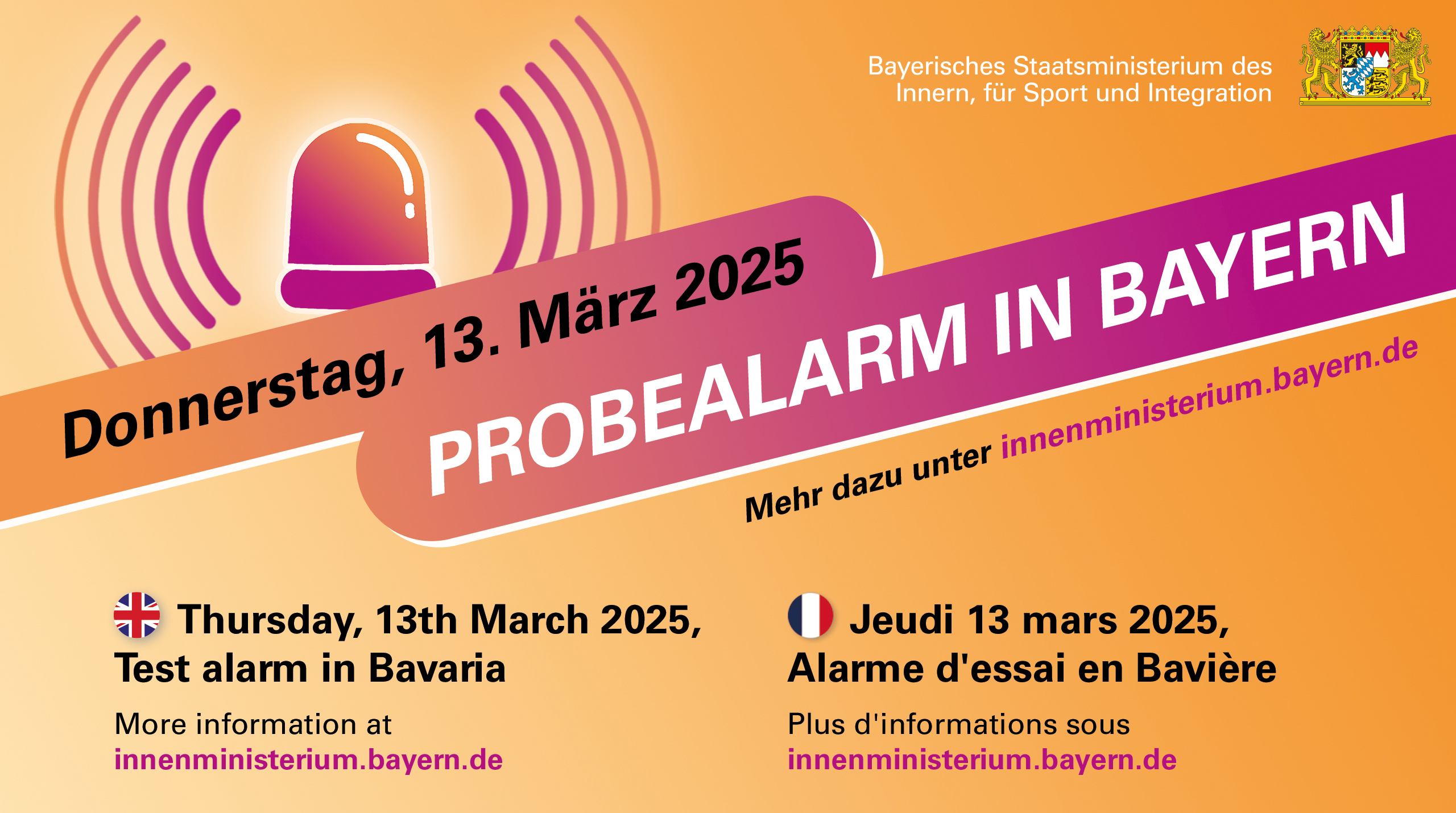Landesweit einheitlicher Probealarm am 13. M�rz 2025
